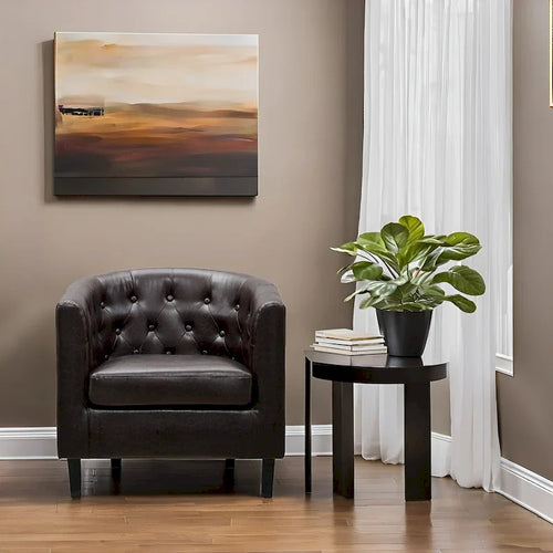 Fauteuil d'appoint, fauteuil tonneau capitonné en similicuir, fauteuil d'appoint moderne du milieu du siècle, fauteuil confortable, fauteuils tonneau