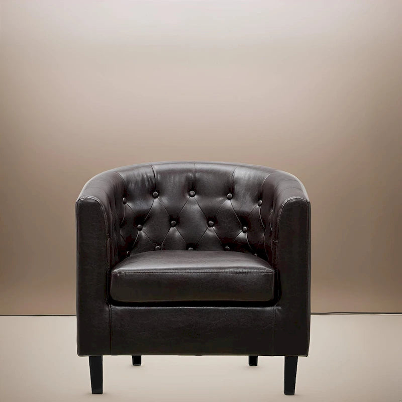 Fauteuil d'appoint, fauteuil tonneau capitonné en similicuir, fauteuil d'appoint moderne du milieu du siècle, fauteuil confortable, fauteuils tonneau