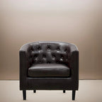 Fauteuil d'appoint, fauteuil tonneau capitonné en similicuir, fauteuil d'appoint moderne du milieu du siècle, fauteuil confortable, fauteuils tonneau