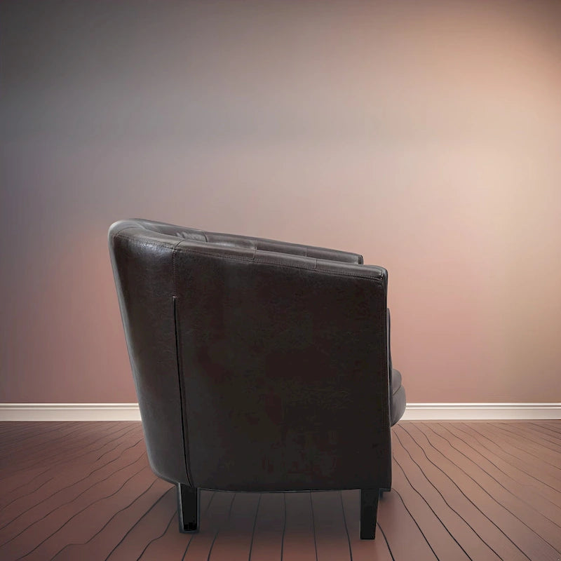 Fauteuil d'appoint, fauteuil tonneau capitonné en similicuir, fauteuil d'appoint moderne du milieu du siècle, fauteuil confortable, fauteuils tonneau