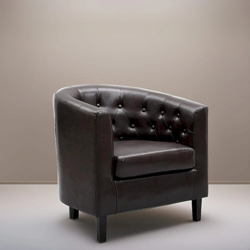 Fauteuil d'appoint, fauteuil tonneau capitonné en similicuir, fauteuil d'appoint moderne du milieu du siècle, fauteuil confortable, fauteuils tonneau