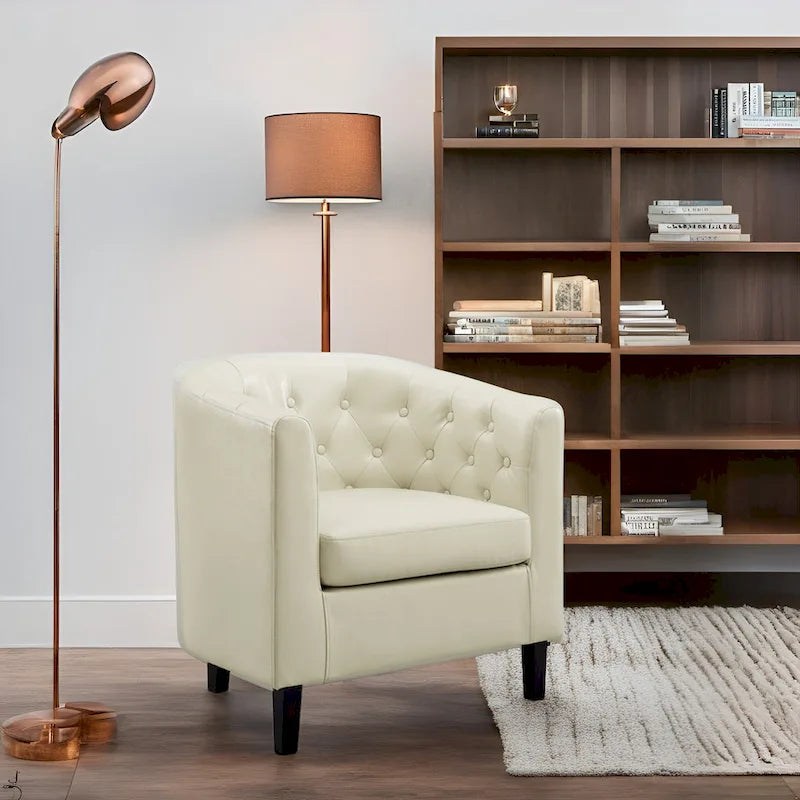 Fauteuil d'appoint, fauteuil tonneau capitonné en similicuir, fauteuil d'appoint moderne du milieu du siècle, fauteuil confortable, fauteuils tonneau