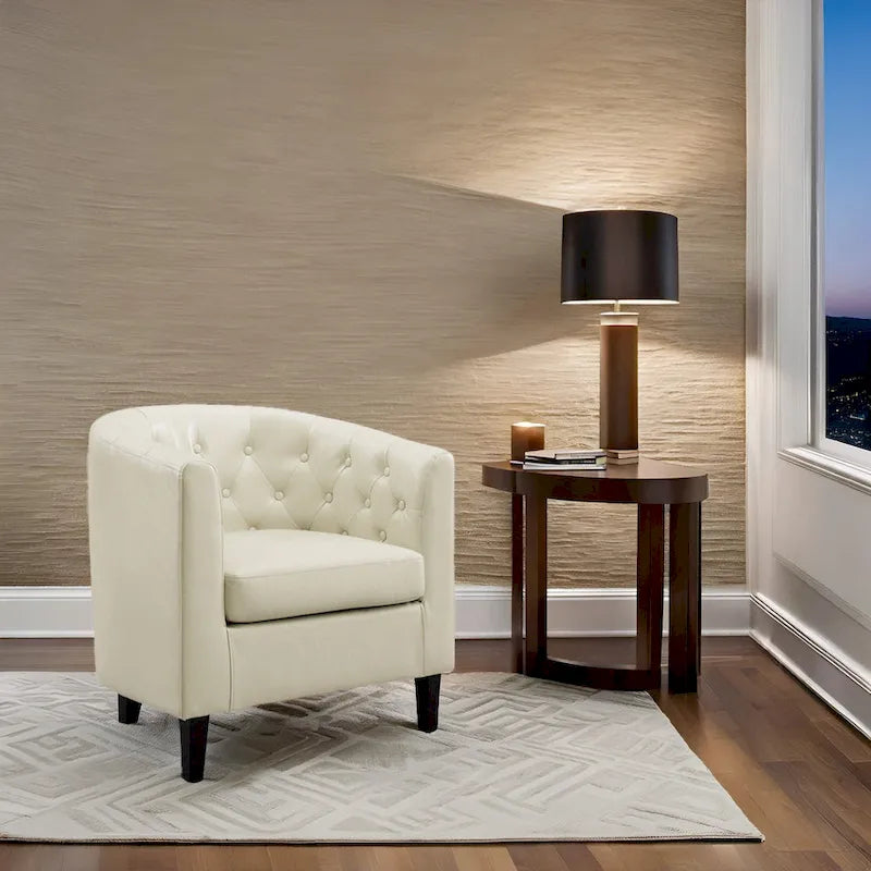 Fauteuil d'appoint, fauteuil tonneau capitonné en similicuir, fauteuil d'appoint moderne du milieu du siècle, fauteuil confortable, fauteuils tonneau