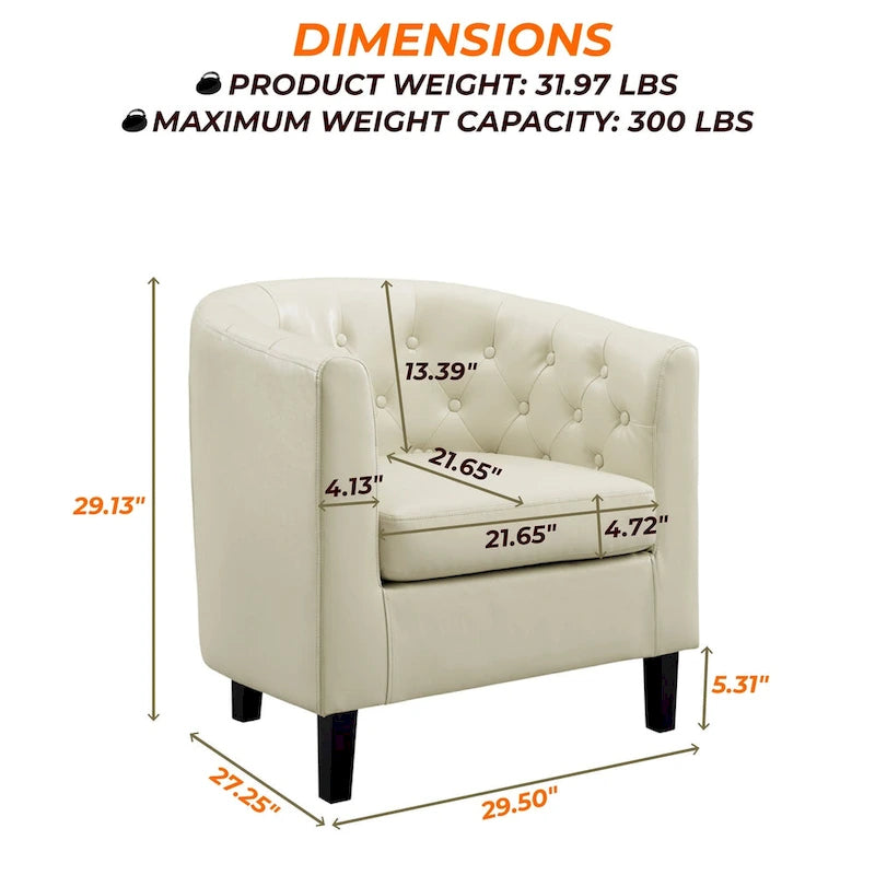 Fauteuil d'appoint, fauteuil tonneau capitonné en similicuir, fauteuil d'appoint moderne du milieu du siècle, fauteuil confortable, fauteuils tonneau