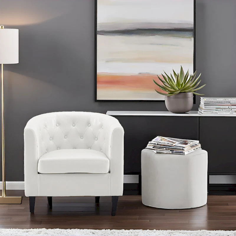 Fauteuil d'appoint, fauteuil tonneau capitonné en similicuir, fauteuil d'appoint moderne du milieu du siècle, fauteuil confortable, fauteuils tonneau