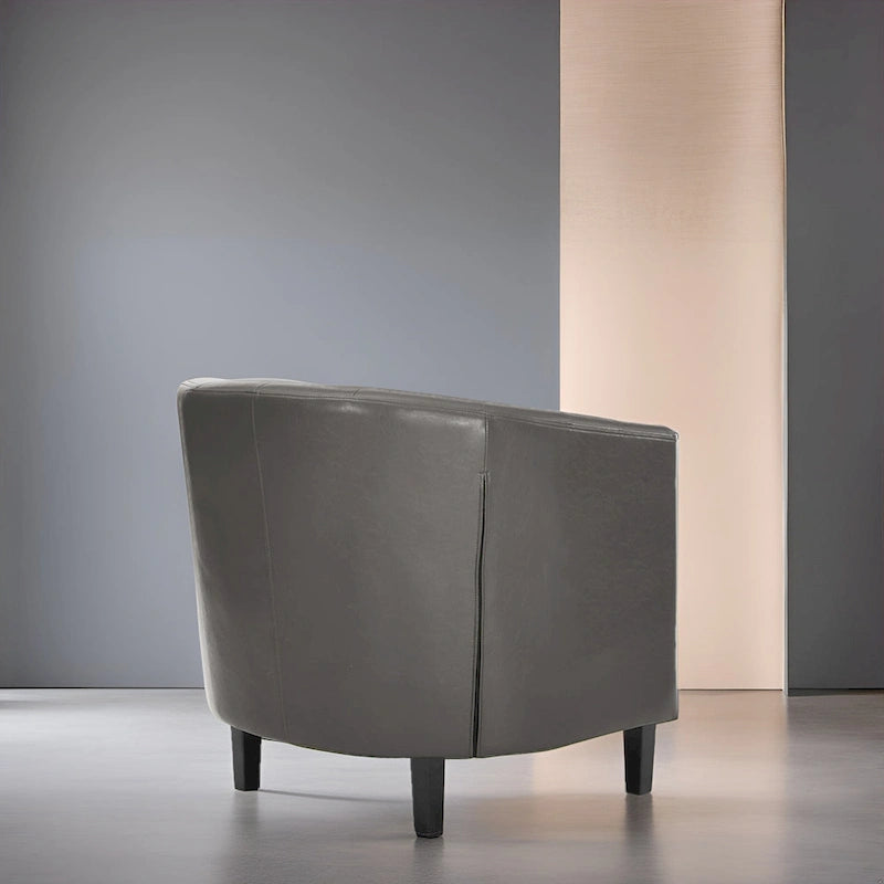 Fauteuil d'appoint, fauteuil tonneau capitonné en similicuir, fauteuil d'appoint moderne du milieu du siècle, fauteuil confortable, fauteuils tonneau
