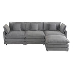 Canapé d'angle avec pouf amovible, en velours côtelé, en forme de L, à assise profonde, avec coussins lombaires et poches latérales.