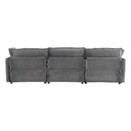 Canapé d'angle avec pouf amovible, en velours côtelé, en forme de L, à assise profonde, avec coussins lombaires et poches latérales.