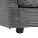 Canapé d'angle avec pouf amovible, en velours côtelé, en forme de L, à assise profonde, avec coussins lombaires et poches latérales.