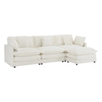Canapé d'angle avec pouf amovible, en velours côtelé, en forme de L, à assise profonde, avec coussins lombaires et poches latérales.