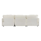 Canapé d'angle avec pouf amovible, en velours côtelé, en forme de L, à assise profonde, avec coussins lombaires et poches latérales.