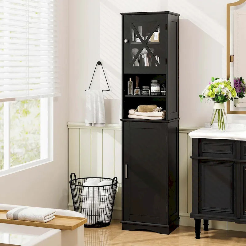 Armoire de salle de bain autoportante Costway 67 pouces (170 cm) avec rangement intégré et 5 compartiments - Voir les détails