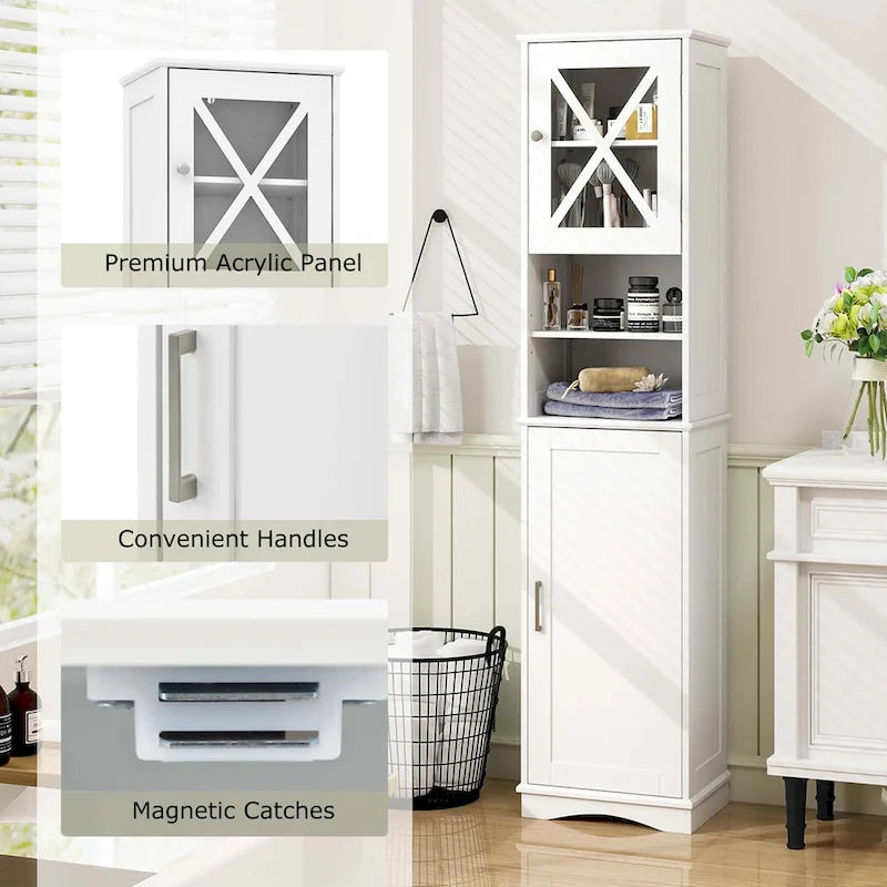 Armoire de salle de bain autoportante Costway 67 pouces (170 cm) avec rangement intégré et 5 compartiments - Voir les détails