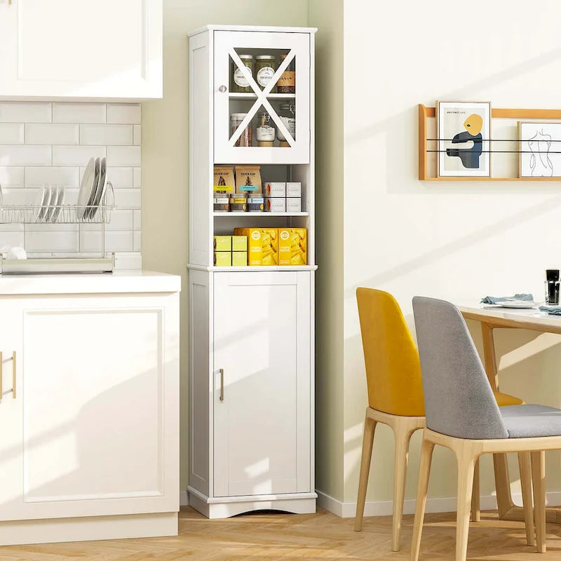Armoire de salle de bain autoportante Costway 67 pouces (170 cm) avec rangement intégré et 5 compartiments - Voir les détails
