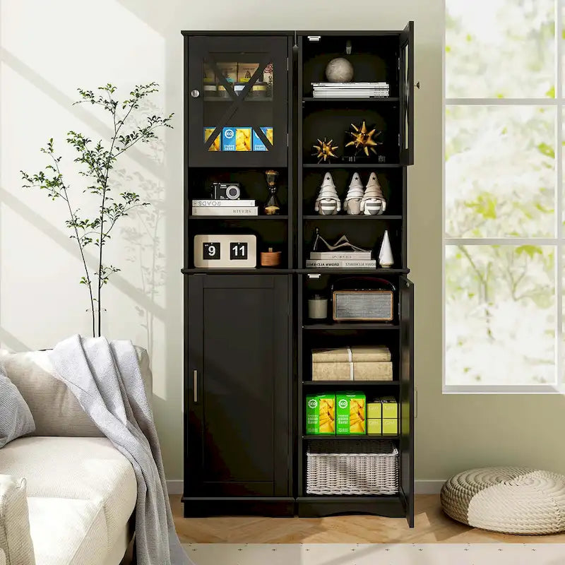 Armoire de salle de bain autoportante Costway 67 pouces (170 cm) avec rangement intégré et 5 compartiments - Voir les détails