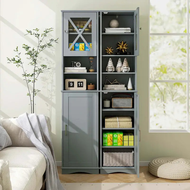 Armoire de salle de bain autoportante Costway 67 pouces (170 cm) avec rangement intégré et 5 compartiments - Voir les détails