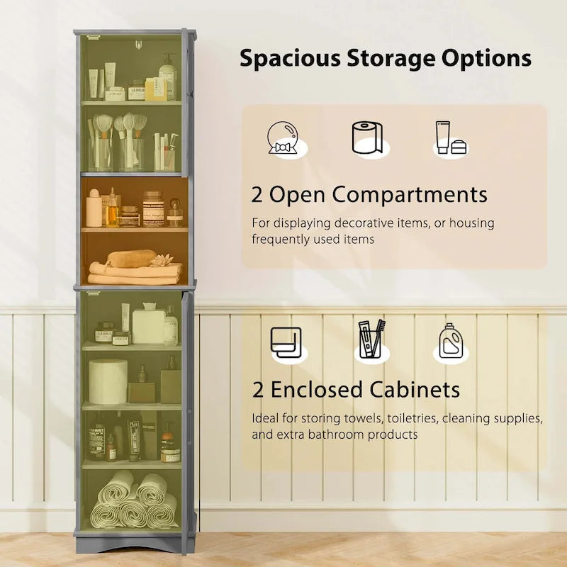Armoire de salle de bain autoportante Costway 67 pouces (170 cm) avec rangement intégré et 5 compartiments - Voir les détails