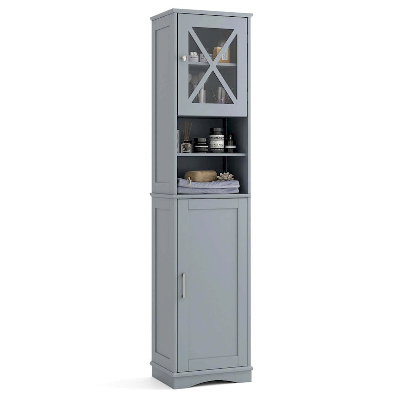 Armoire de salle de bain autoportante Costway 67 pouces (170 cm) avec rangement intégré et 5 compartiments - Voir les détails
