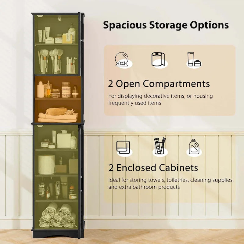 Armoire de salle de bain autoportante Costway 67 pouces (170 cm) avec rangement intégré et 5 compartiments - Voir les détails
