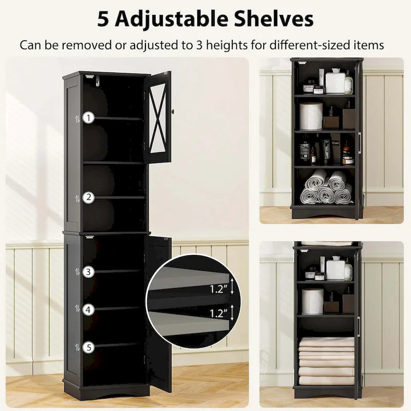Armoire de salle de bain autoportante Costway 67 pouces (170 cm) avec rangement intégré et 5 compartiments - Voir les détails