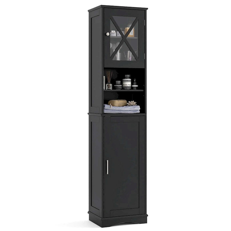 Armoire de salle de bain autoportante Costway 67 pouces (170 cm) avec rangement intégré et 5 compartiments - Voir les détails