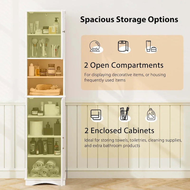 Armoire de salle de bain autoportante Costway 67 pouces (170 cm) avec rangement intégré et 5 compartiments - Voir les détails