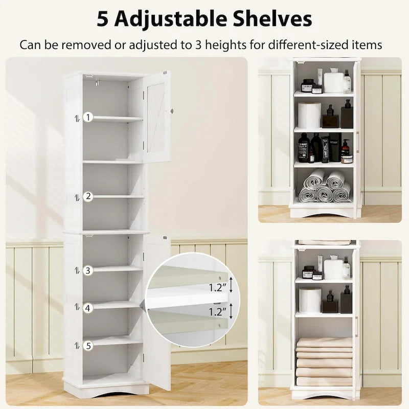 Armoire de salle de bain autoportante Costway 67 pouces (170 cm) avec rangement intégré et 5 compartiments - Voir les détails