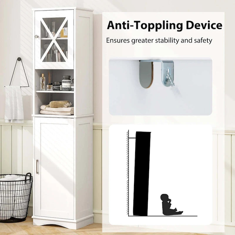 Armoire de salle de bain autoportante Costway 67 pouces (170 cm) avec rangement intégré et 5 compartiments - Voir les détails