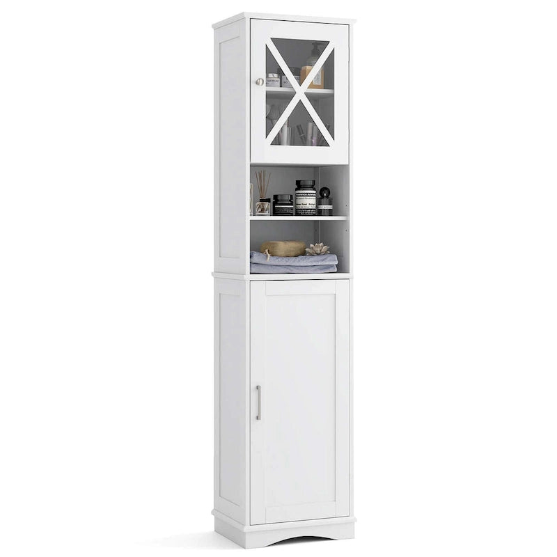 Armoire de salle de bain autoportante Costway 67 pouces (170 cm) avec rangement intégré et 5 compartiments - Voir les détails