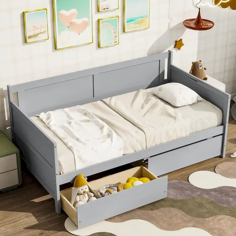 Lit de jour simple en pin avec cadre de canapé-lit et 2 tiroirs de rangement