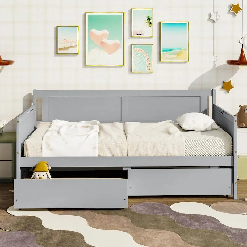 Lit de jour simple en pin avec cadre de canapé-lit et 2 tiroirs de rangement