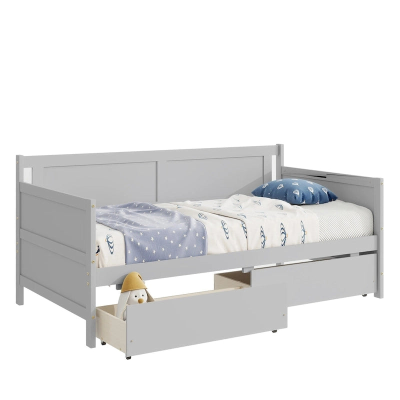 Lit de jour simple en pin avec cadre de canapé-lit et 2 tiroirs de rangement