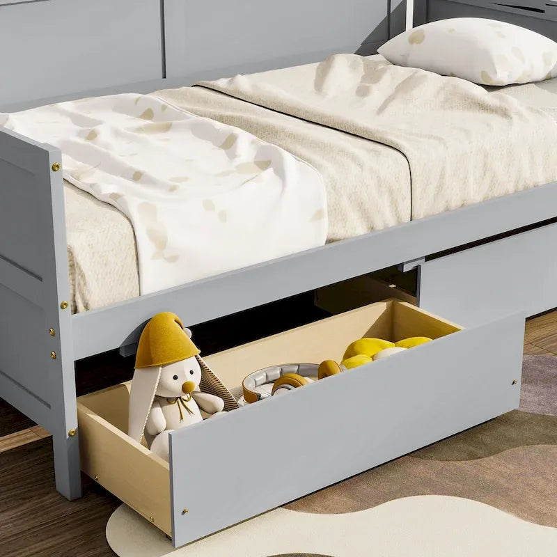 Lit de jour simple en pin avec cadre de canapé-lit et 2 tiroirs de rangement