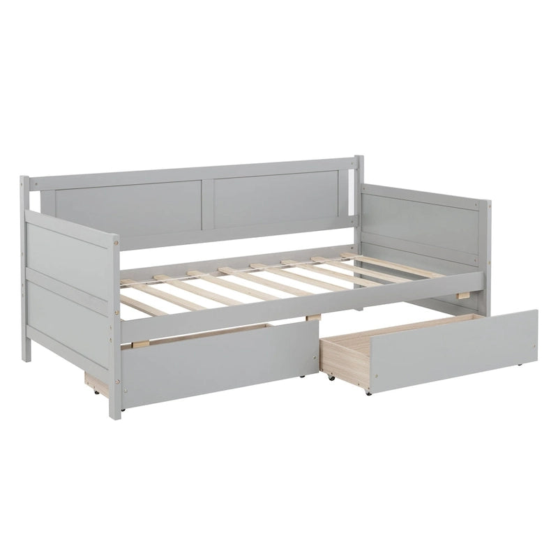 Lit de jour simple en pin avec cadre de canapé-lit et 2 tiroirs de rangement