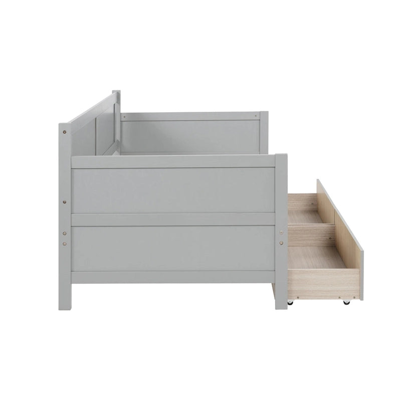 Lit de jour simple en pin avec cadre de canapé-lit et 2 tiroirs de rangement