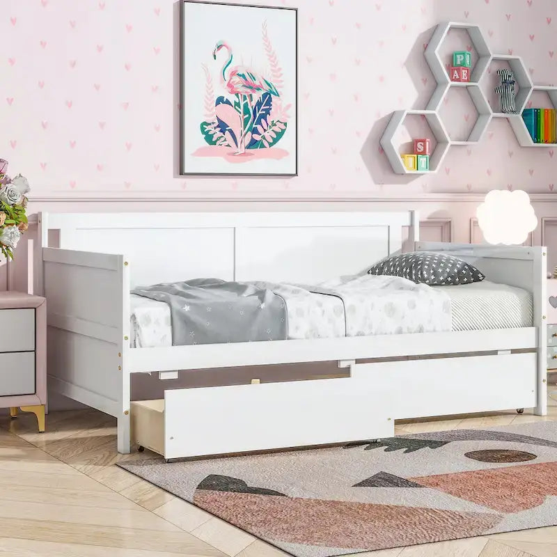 Lit de jour simple en pin avec cadre de canapé-lit et 2 tiroirs de rangement