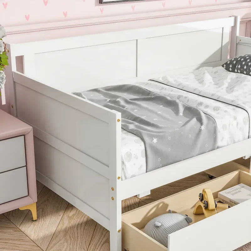 Lit de jour simple en pin avec cadre de canapé-lit et 2 tiroirs de rangement