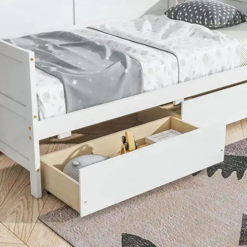Lit de jour simple en pin avec cadre de canapé-lit et 2 tiroirs de rangement
