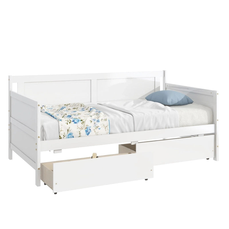 Lit de jour simple en pin avec cadre de canapé-lit et 2 tiroirs de rangement