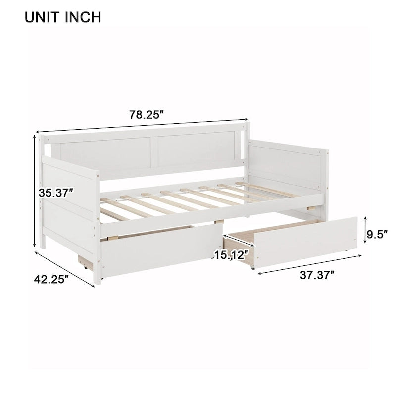 Lit de jour simple en pin avec cadre de canapé-lit et 2 tiroirs de rangement