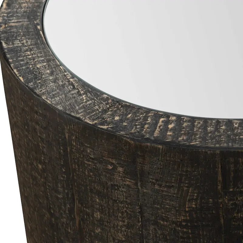 Table d'appoint tambour à plateau miroir - 25 - Noir