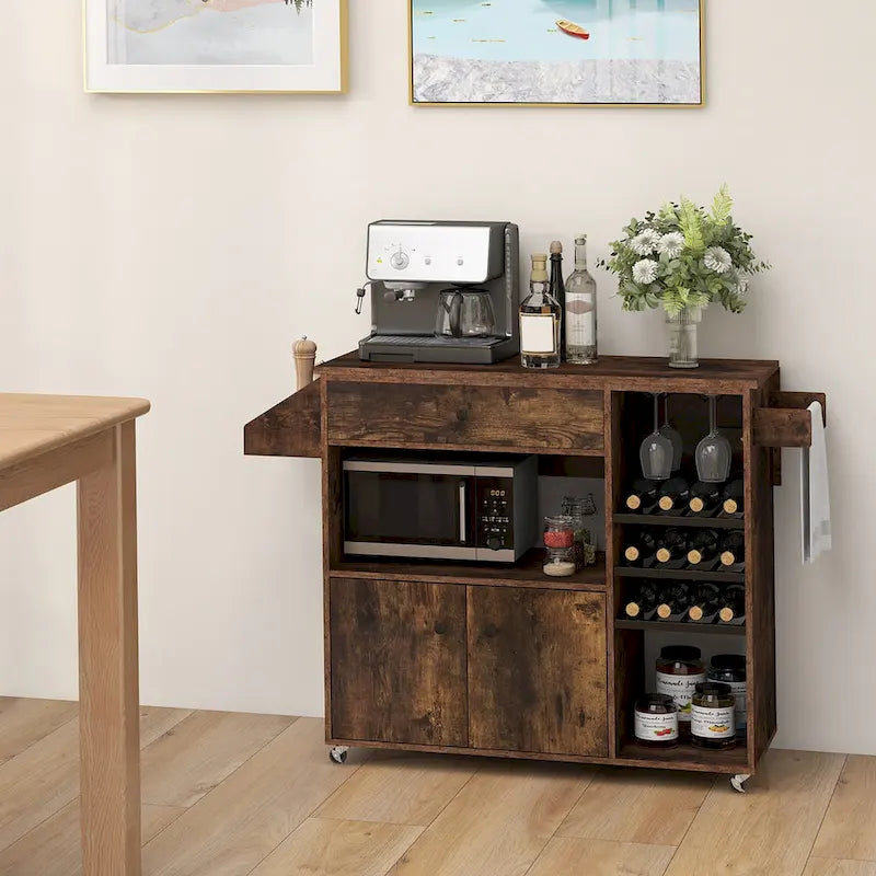 Chariot de cuisine Gymax avec abattant et étagère pour micro-ondes avec prise électrique