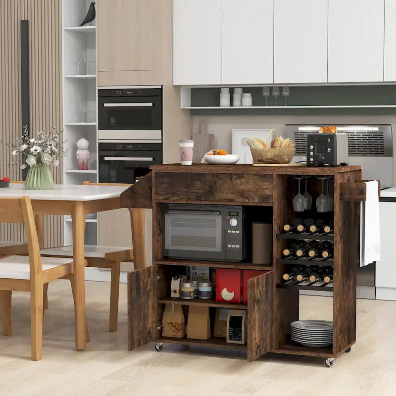 Chariot de cuisine Gymax avec abattant et étagère pour micro-ondes avec prise électrique