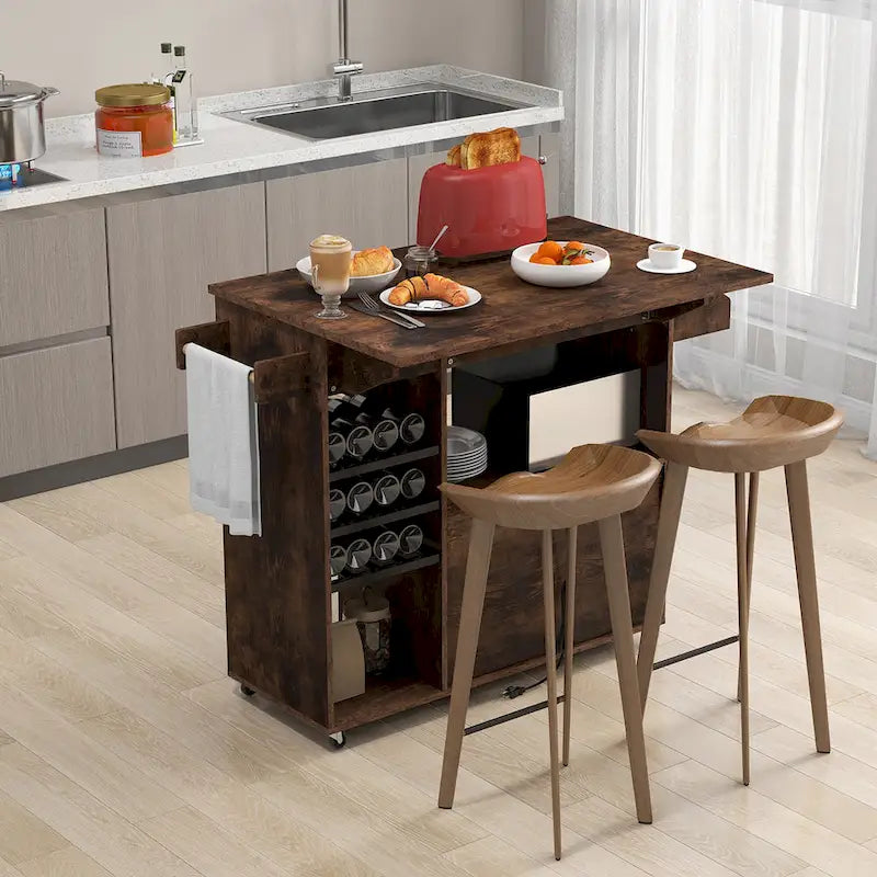 Chariot de cuisine Gymax avec abattant et étagère pour micro-ondes avec prise électrique