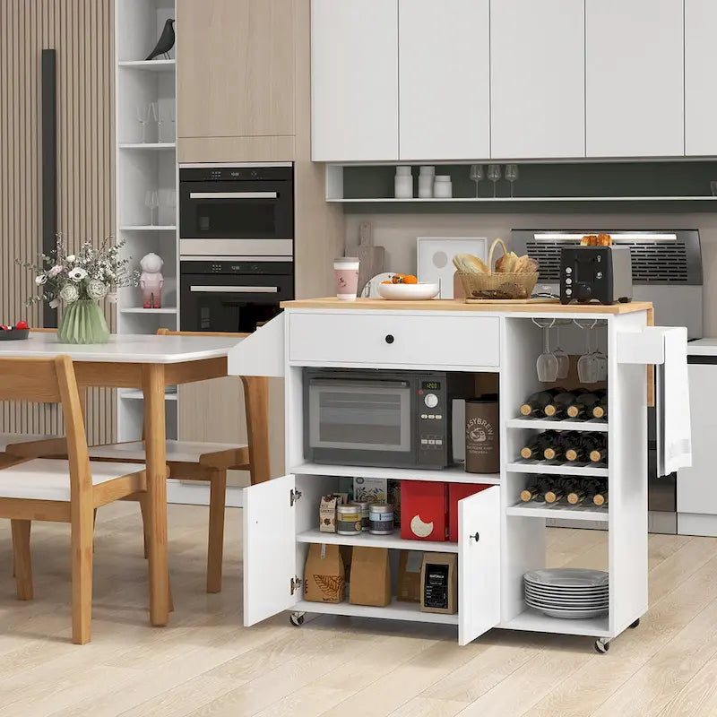 Chariot de cuisine Gymax avec abattant et étagère pour micro-ondes avec prise électrique