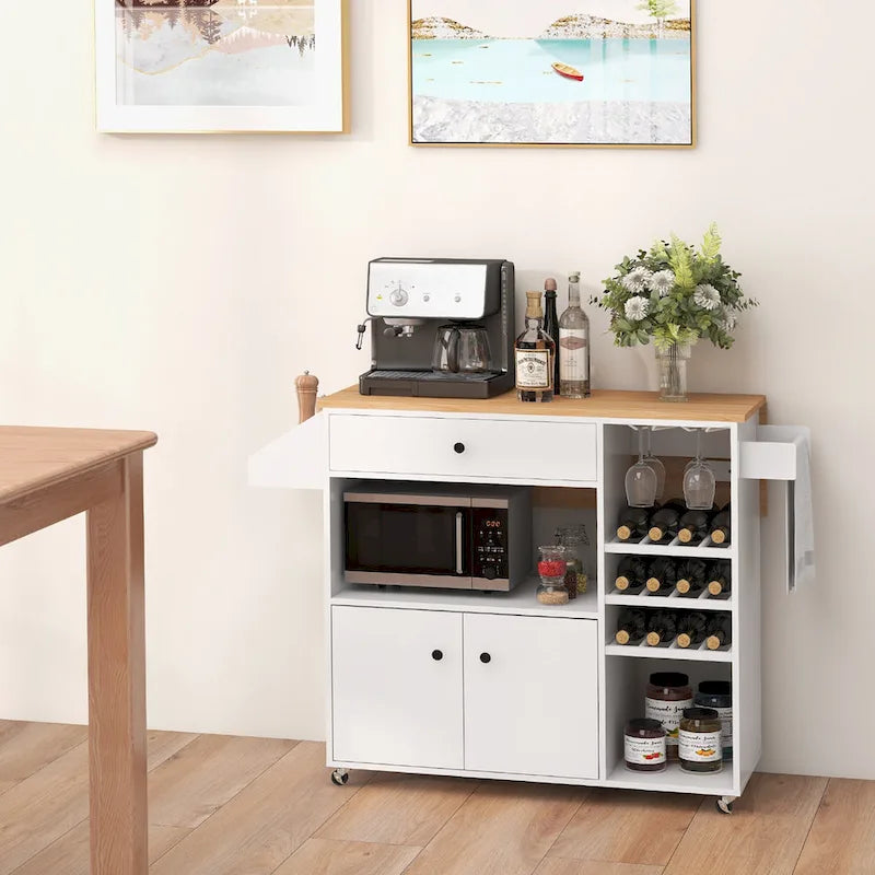 Chariot de cuisine Gymax avec abattant et étagère pour micro-ondes avec prise électrique
