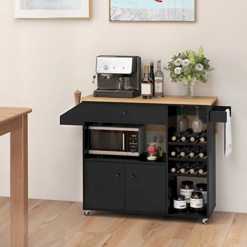 Chariot de cuisine Gymax avec abattant et étagère pour micro-ondes avec prise électrique