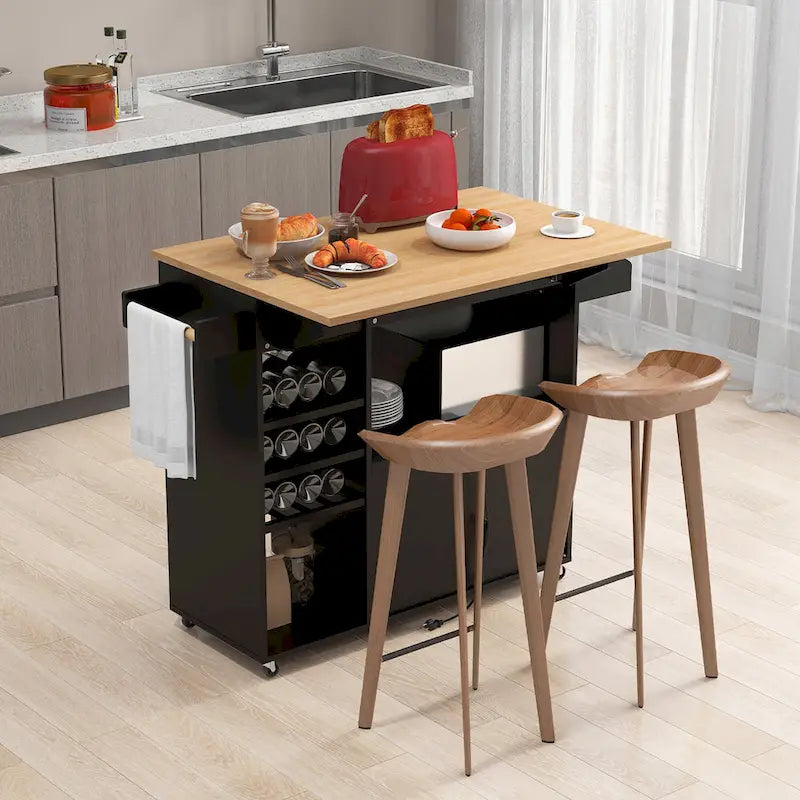 Chariot de cuisine Gymax avec abattant et étagère pour micro-ondes avec prise électrique