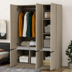 Armoire-penderie autoportante pour chambre à coucher avec tringle à vêtements, armoire en bois à 6 portes