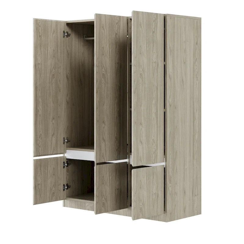 Armoire-penderie autoportante pour chambre à coucher avec tringle à vêtements, armoire en bois à 6 portes
